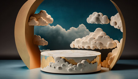 illustration of marble floor with clouds background Mockup for product placement with Generative AIの素材