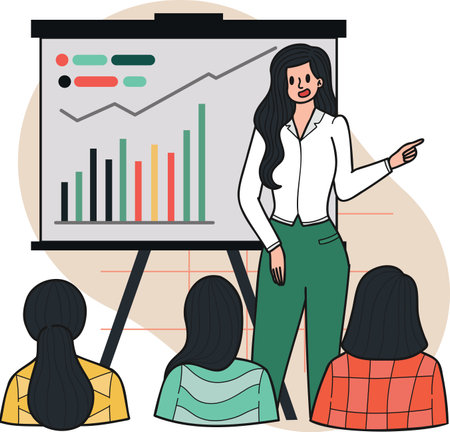 Women Entrepreneurs and Conferences illustration in doodle style isolated on backgroundのイラスト素材