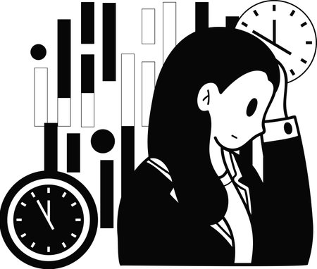 female entrepreneurs are tired of working illustration in doodle style isolated on backgroundのイラスト素材