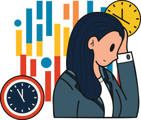 female entrepreneurs are tired of working illustration in doodle style isolated on backgroundのイラスト素材