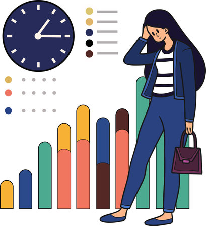 female entrepreneurs are tired of working illustration in doodle style isolated on backgroundのイラスト素材