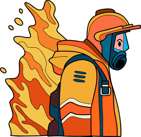 firefighter with fire suit illustration in doodle style isolated on backgroundのイラスト素材