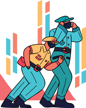 The police are catching criminals illustration in doodle style isolated on backgroundのイラスト素材