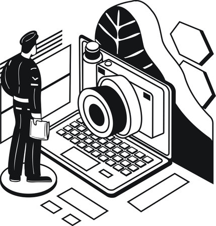 police with Security Camera illustration in doodle style isolated on backgroundのイラスト素材