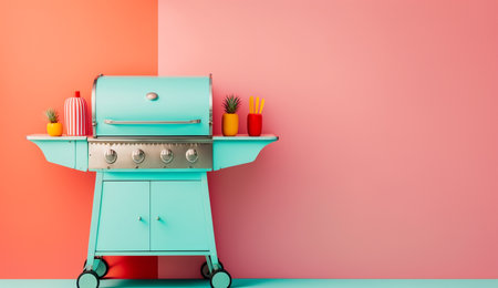 illustration of BBQ grill on a bright background in summer concept with Generative AIの素材