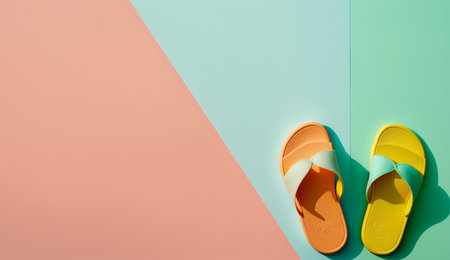 illustration of Flip flops on a bright background in summer concept with Generative AIの素材