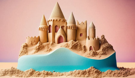 illustration of Sandcastle at the beach in summer concept with Generative AIの素材