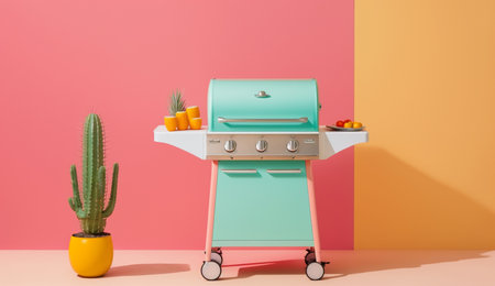 illustration of BBQ grill on a bright background in summer concept with Generative AIの素材