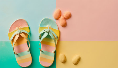 illustration of Flip flops on a bright background in summer concept with Generative AIの素材