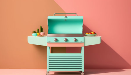 illustration of BBQ grill on a bright background in summer concept with Generative AIの素材