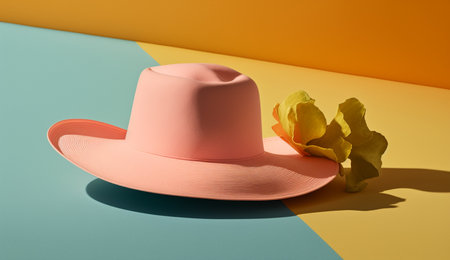 illustration of Sun hat on a bright background in summer concept with Generative AIの素材