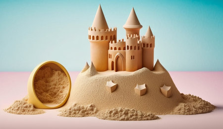 illustration of Sandcastle at the beach in summer concept with Generative AIの素材