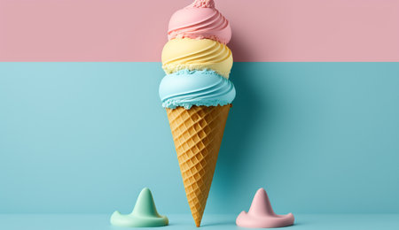 illustration of Ice cream cone in summer concept with Generative AIの素材