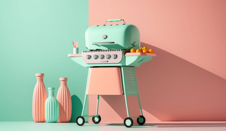 illustration of BBQ grill on a bright background in summer concept with Generative AIの素材