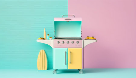 illustration of BBQ grill on a bright background in summer concept with Generative AIの素材
