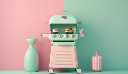 illustration of BBQ grill on a bright background in summer concept with Generative AIの素材