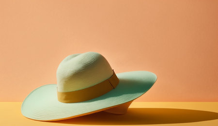 illustration of Sun hat on a bright background in summer concept with Generative AIの素材