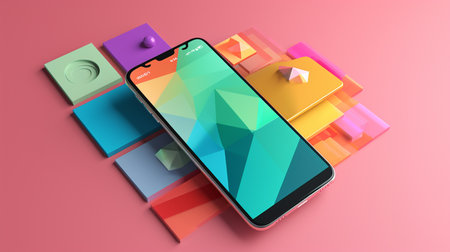 illustration of smart phone in trending color palette with Generative AIの素材