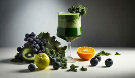 illustration of kale blended with fruits Smoothie product shot with Generative AIの素材