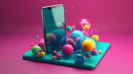 illustration of smart phone in trending color palette with Generative AIの素材