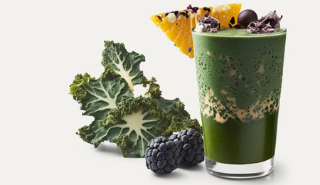 illustration of kale blended with fruits Smoothie product shot with Generative AIの素材