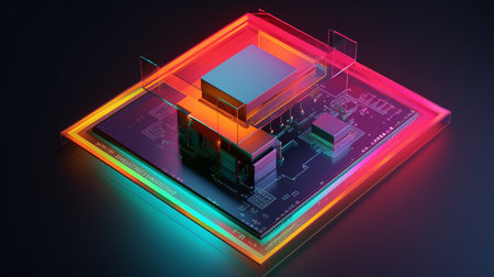 illustration of computer chip in trending color palette with Generative AIの素材