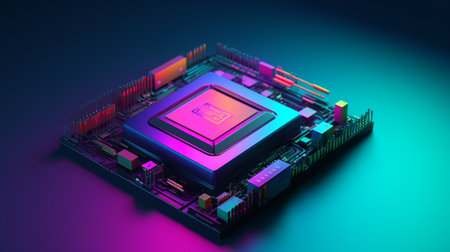 illustration of computer chip in trending color palette with Generative AIの素材