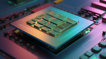 illustration of computer chip in trending color palette with Generative AIの素材