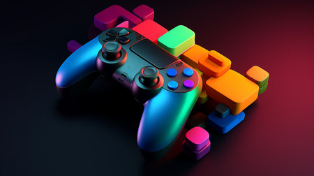 illustration of Gaming controller in trending color palette with Generative AIの素材