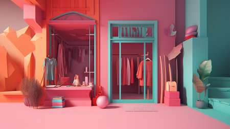 illustration of abstract style colorful shop in trending color palette with Generative AIの素材