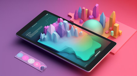 illustration of tablet in abstract style in trending color palette with Generative AIの素材