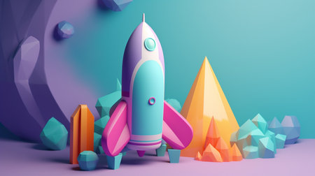 illustration of cute rocket in abstract style in trending color palette with Generative AIの素材