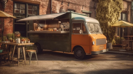 illustration of outdoor Premium food trucks with Generative AIの素材