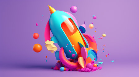 illustration of cute rocket in abstract style in trending color palette with Generative AIの素材