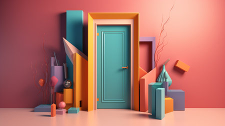 illustration of colorful door in trending color palette with Generative AIの素材