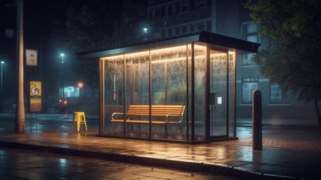 illustration of outdoor or exterior bus stop at city with Generative AIの素材