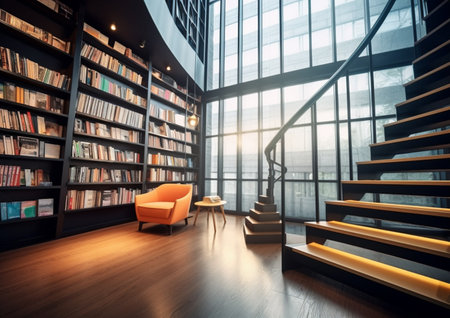 illustration of indoor or interior modern library with Generative AIの素材
