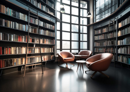 illustration of indoor or interior modern library with Generative AIの素材