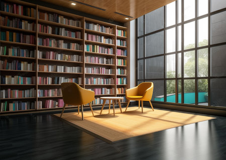 illustration of indoor or interior modern library with Generative AIの素材
