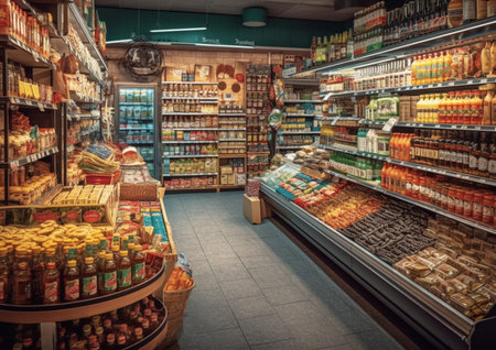 illustration of indoor or interior super market with Generative AIの素材
