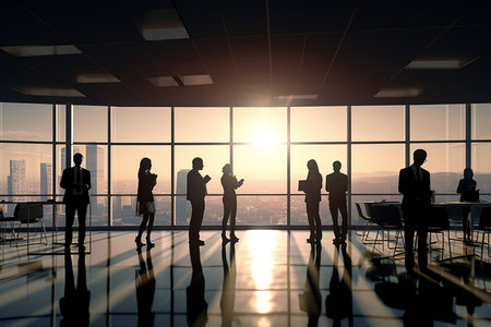 illustration of silhouette business people working at bright office with Generative AIの素材