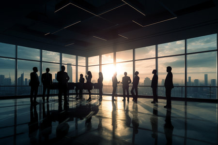 illustration of silhouette business people working at bright office with Generative AIの素材