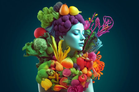 illustration of medical art of girl body shaped with vegetables with Generative AIの素材