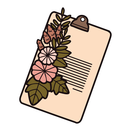 Hand Drawn cute notebook with leaves in doodle style isolated on backgroundのイラスト素材