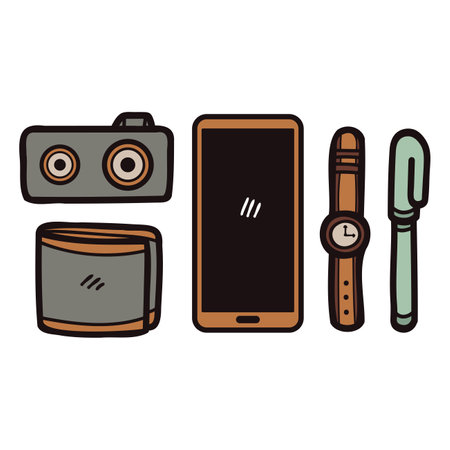 Hand Drawn electronic device in flat lay style isolated on backgroundのイラスト素材