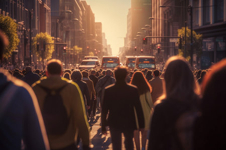 illustration of crowd of people walking in a busy road with Generative AIの素材