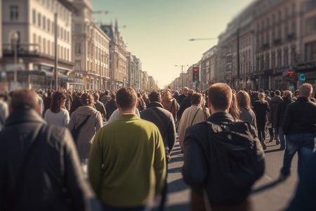 illustration of crowd of people walking in a busy road with Generative AIの素材