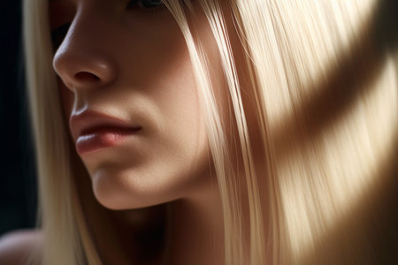 illustration of a beautiful blonde hair with straight long streaks in the style of smooth and polished with Generative AIの素材