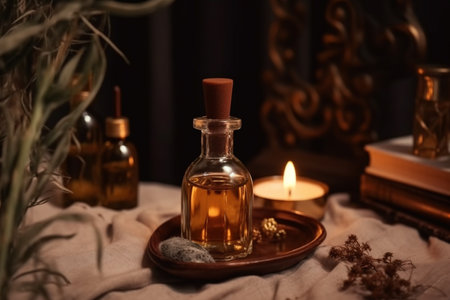 illustration of the essential oil in the style of atmospheric and moody lighting with Generative AIの素材