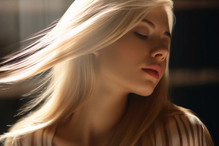 illustration of a beautiful blonde hair with straight long streaks in the style of smooth and polished with Generative AIの素材